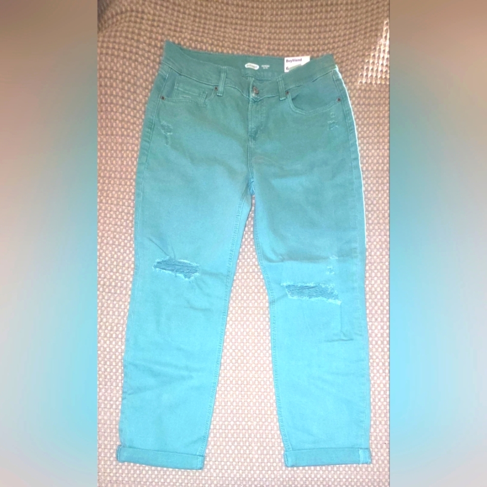 Old Navy Green Ankle Boyfriend Jeans
